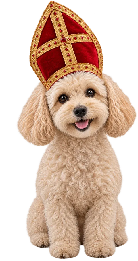 Ollie met een rode sinterklaasmijter